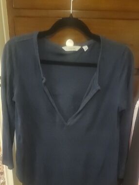 Athleta 100% Linen Navy Crew Neck Long Sleeve Top XS
